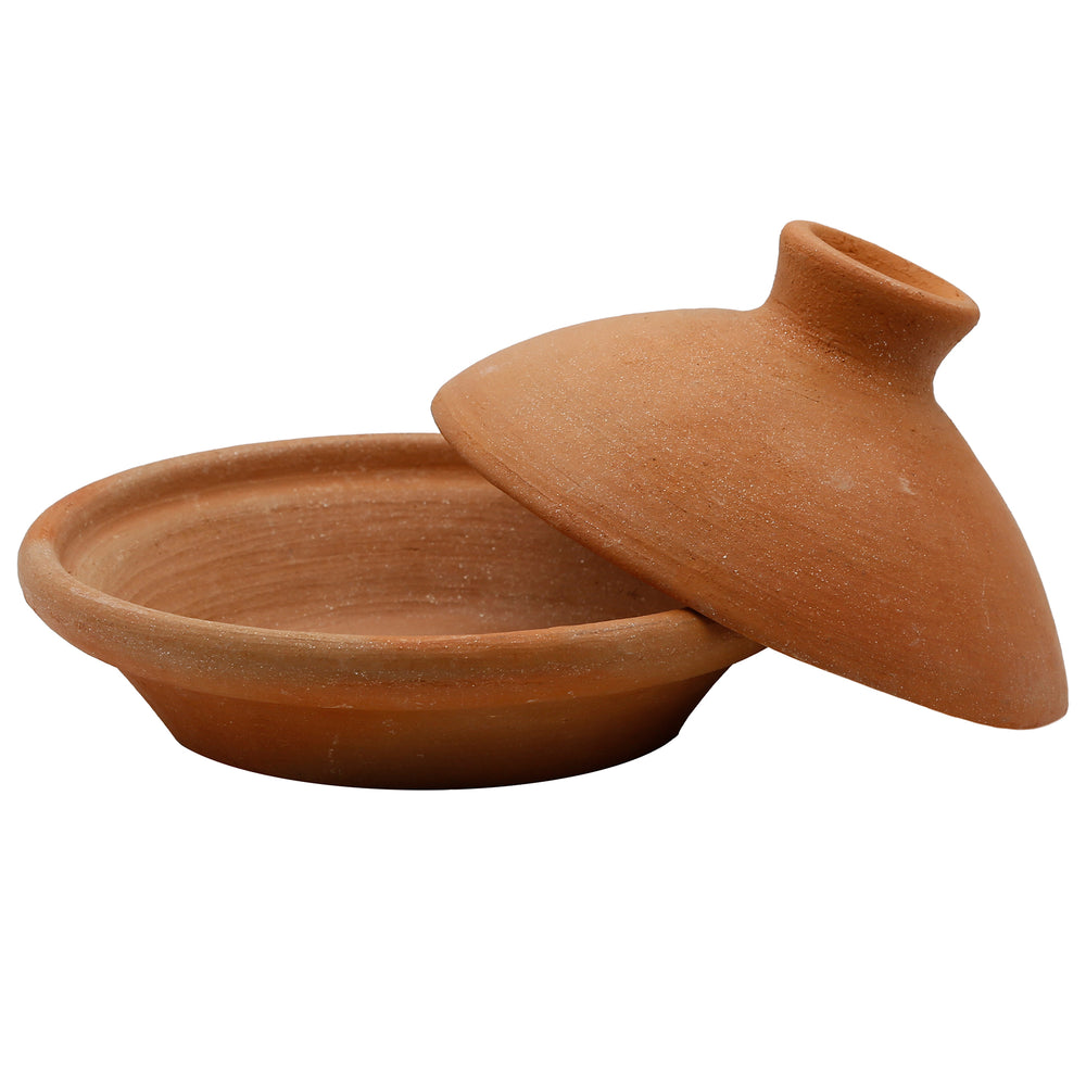 Tagine gryta 20 cm gjord av naturlig lera och lera, oglaserad som en traditionell gryta