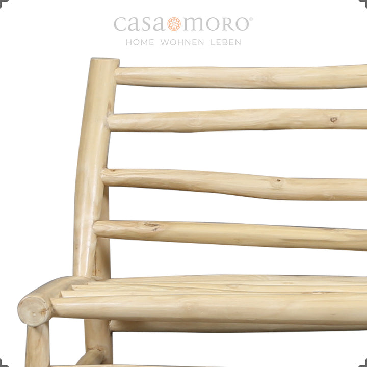 Tresitssoffa i teak 180 × 86 × 72 cm, ram i naturträ med sitt- och ryggkuddar