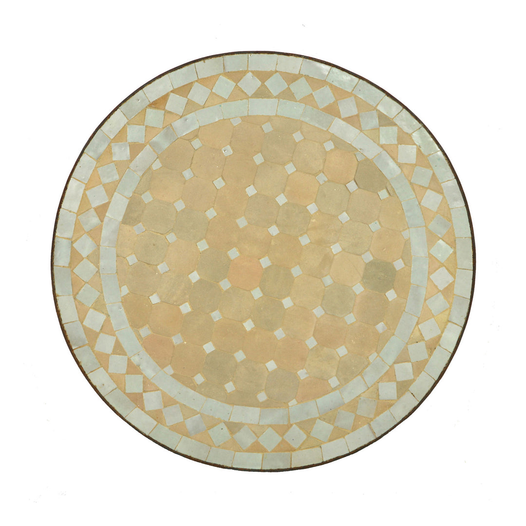 Bord med mosaik ca 45 cm, vit terrakotta för balkong, terrass eller vardagsrum