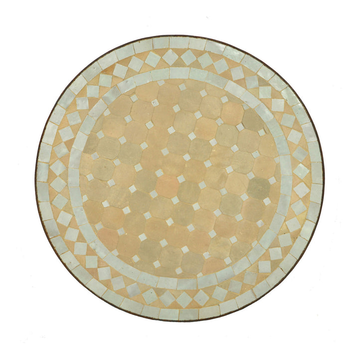 Bord med mosaik ca 45 cm, vit terrakotta för balkong, terrass eller vardagsrum