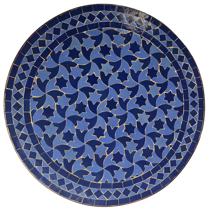 Mosaikbord runt 60 cm med djupblått zelligemönster - klassiskt stjärnmotiv från Marocko