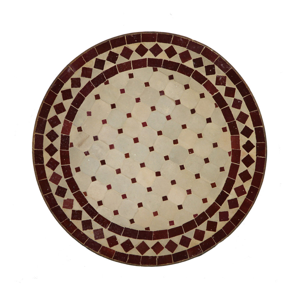 Smalt sidobord 45 cm med Zellige mosaik, runt och handgjort för vardagsrum eller balkong