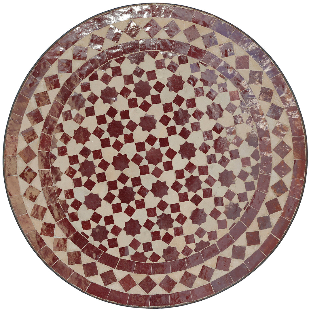 Runt sidobord 45 cm med zellige mosaik i vinrött och stjärnmotiv - handgjorda i Marocko