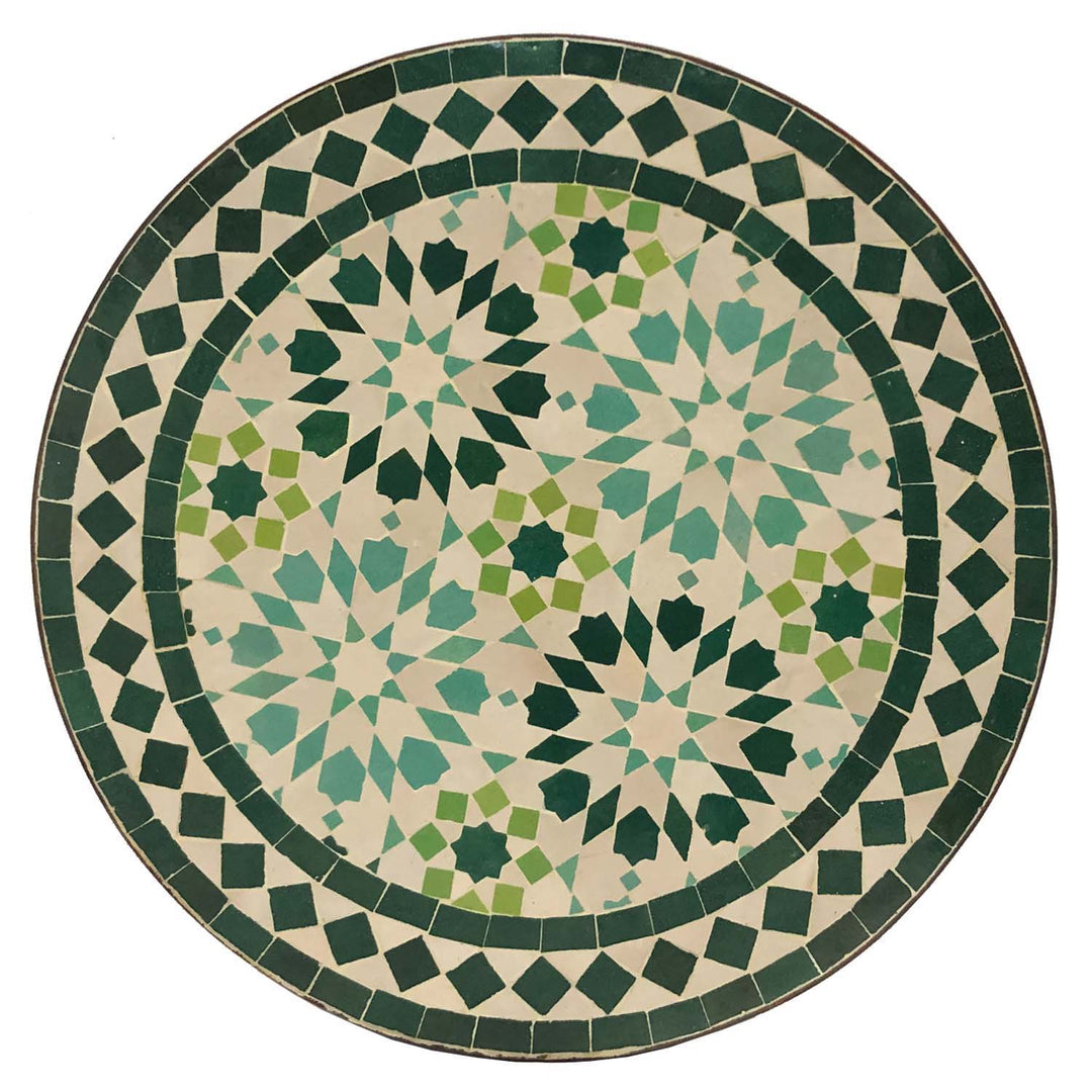Sidobord runt 45 cm med grön-turkos mosaik, handgjorda i Marocko