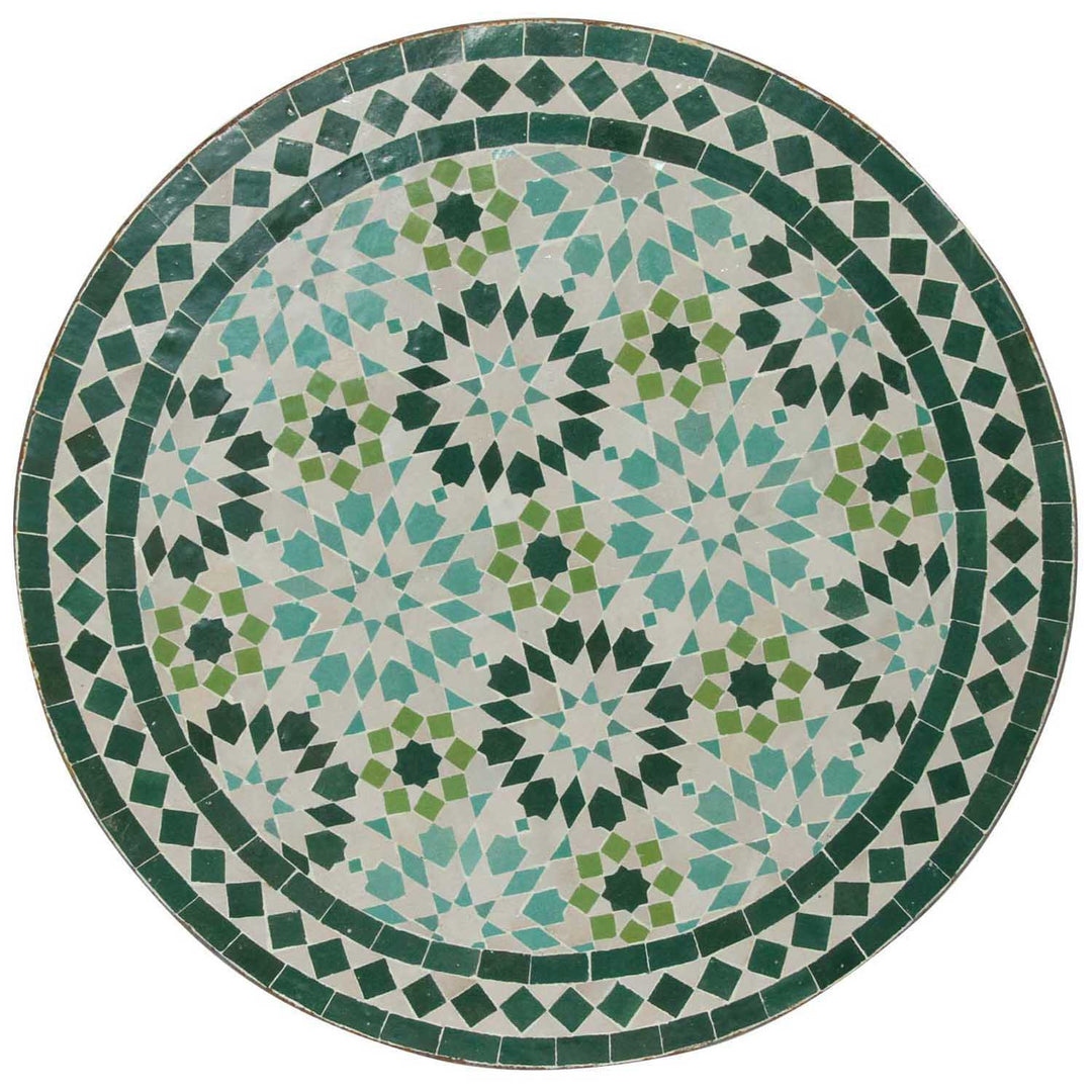 Bistrobord runt 60 cm med grön Zellige mosaik - handgjort mosaikbord med klassiskt stjärnmotiv