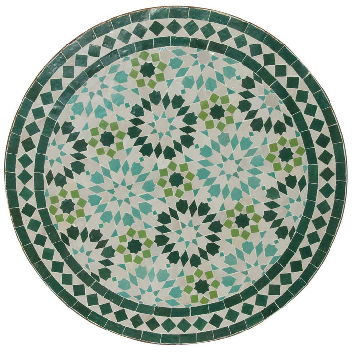 Bistrobord runt 60 cm med grön Zellige mosaik - handgjort mosaikbord med klassiskt stjärnmotiv