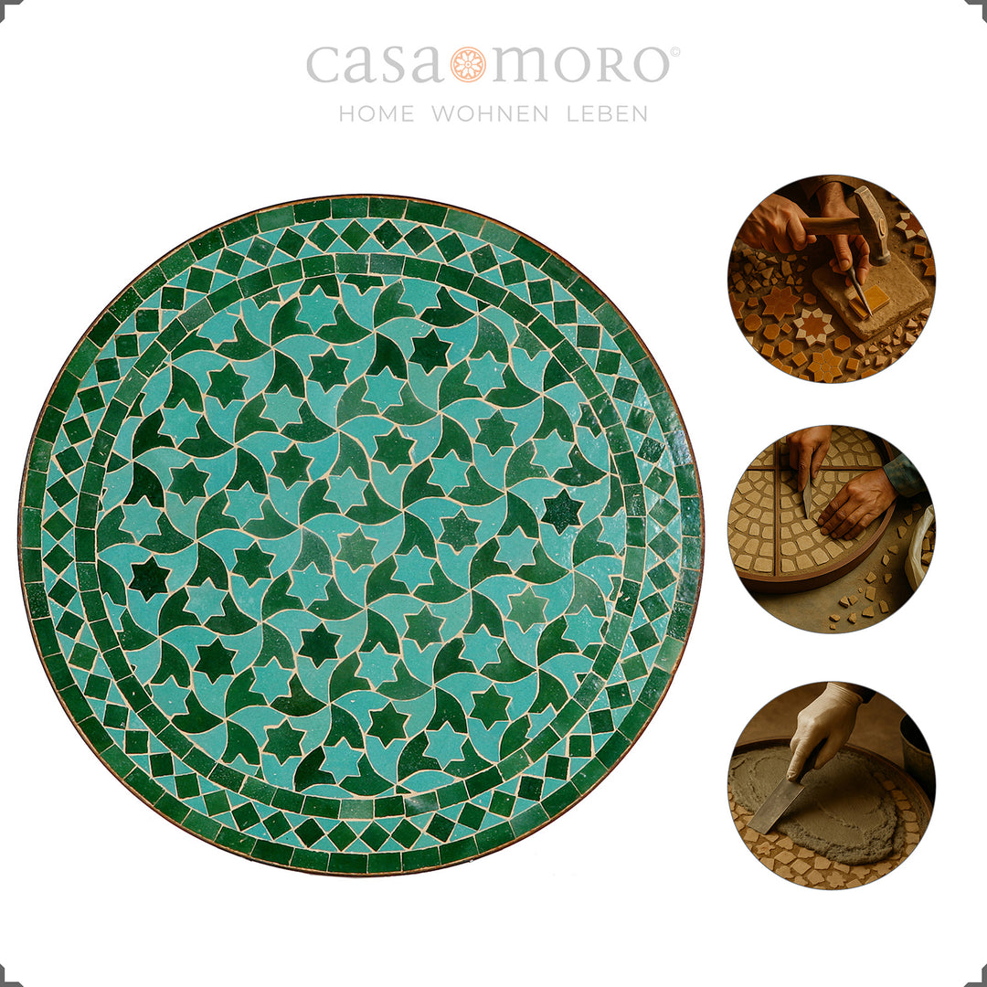 Zellige mosaic table with geometric half-moon pattern - for patio, balcony or kitchen