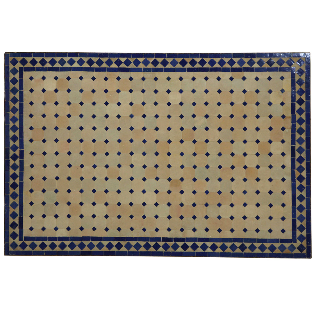 Trädgårdsbord mosaikbord 120x80 cm med zellige kakel i blå terrakotta - handgjorda