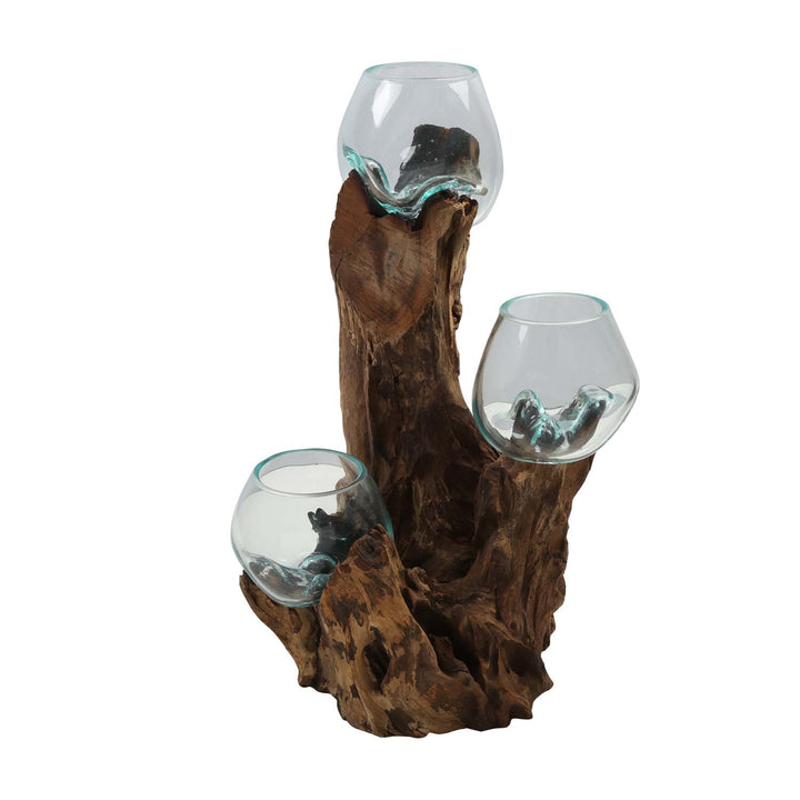 Tre glasvaser 12 cm på burl-trä