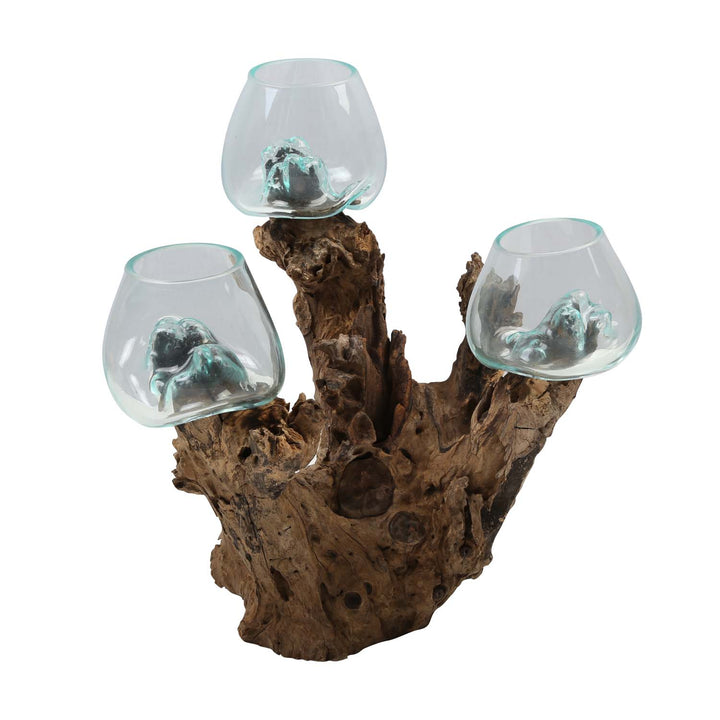 Tre glasvaser 12 cm på burl-trä