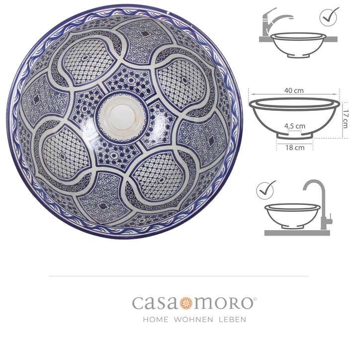 Bänkskiva tvättställ blå rund