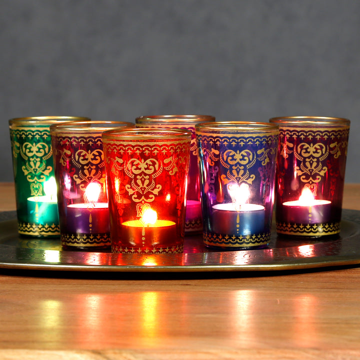 värmeljusglas set om 6 färgglada mix