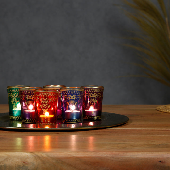 värmeljusglas set om 6 färgglada mix