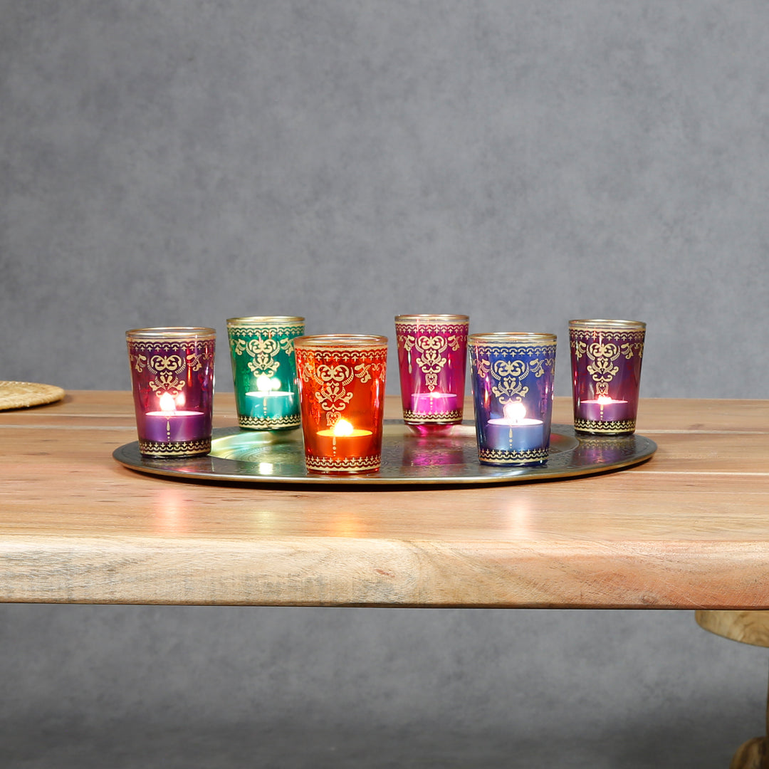 värmeljusglas set om 6 färgglada mix