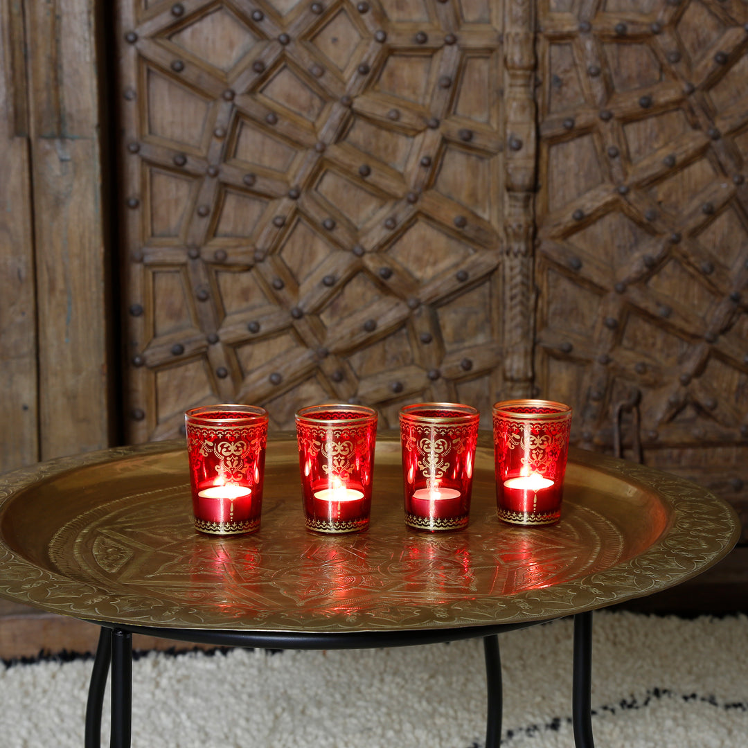 Värmeljusglas rött guld set om 6 st