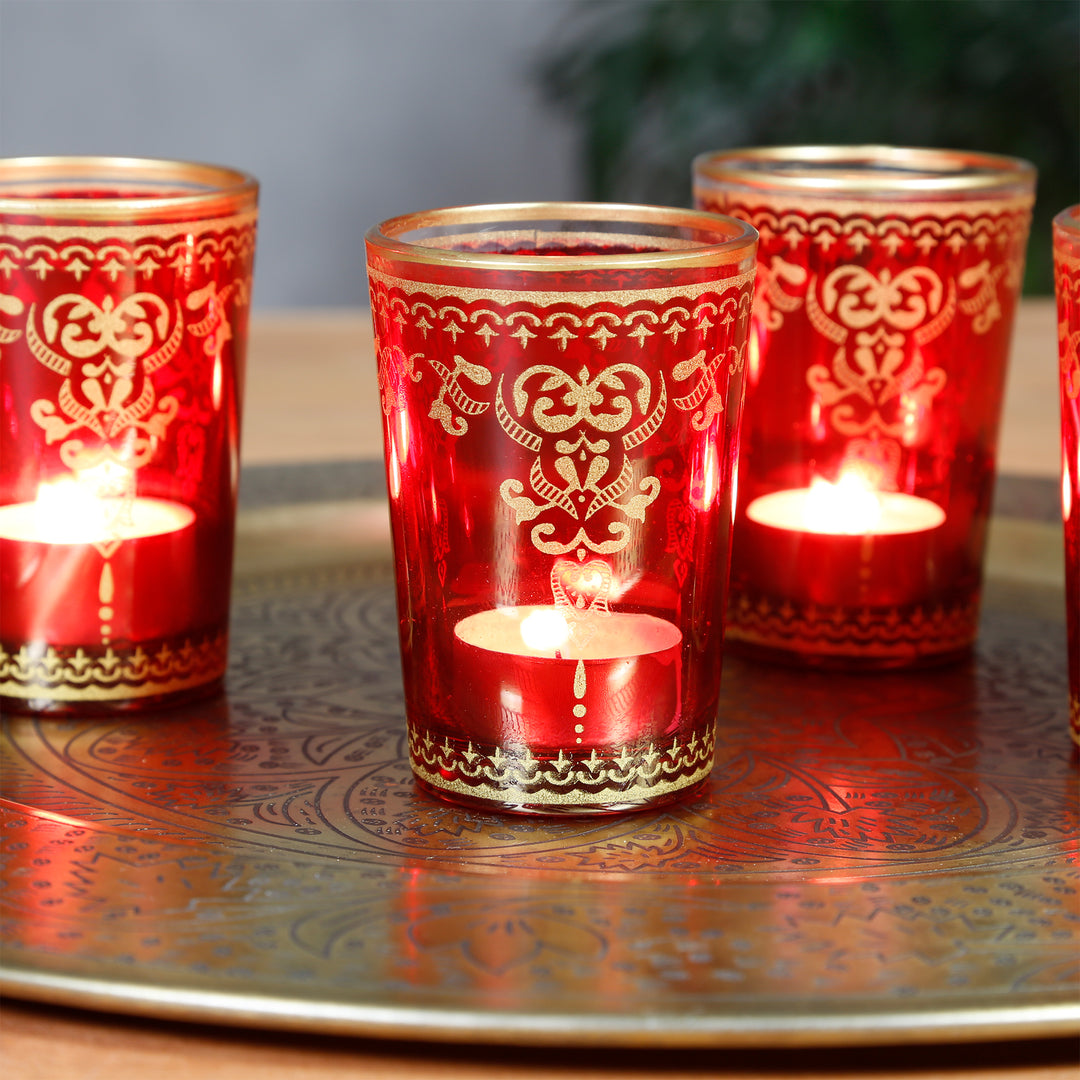 Värmeljusglas rött guld set om 6 st