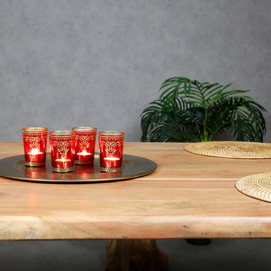 Värmeljusglas rött guld set om 6 st