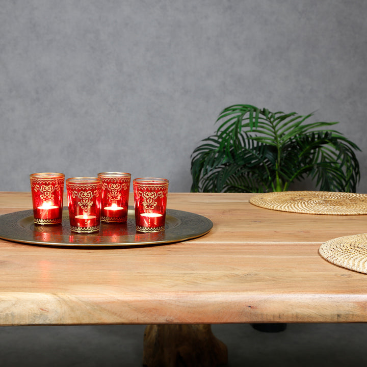 Värmeljusglas rött guld set om 6 st
