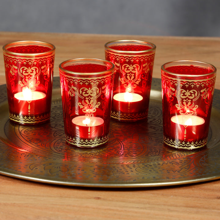 Värmeljusglas rött guld set om 6 st