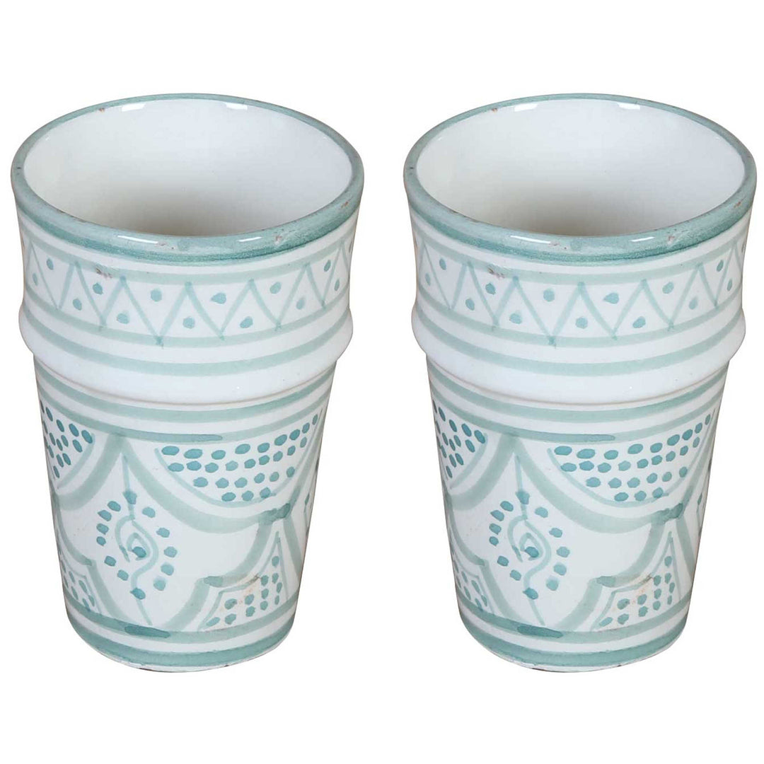 Marockanska keramikmuggar Sakina, ljusgröna och vita, i 2-pack
