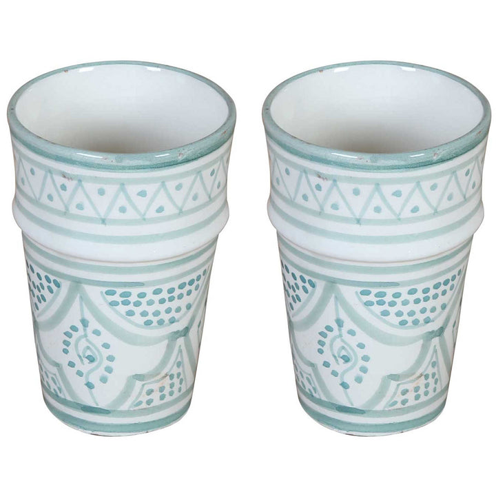 Marockanska keramikmuggar Sakina, ljusgröna och vita, i 2-pack