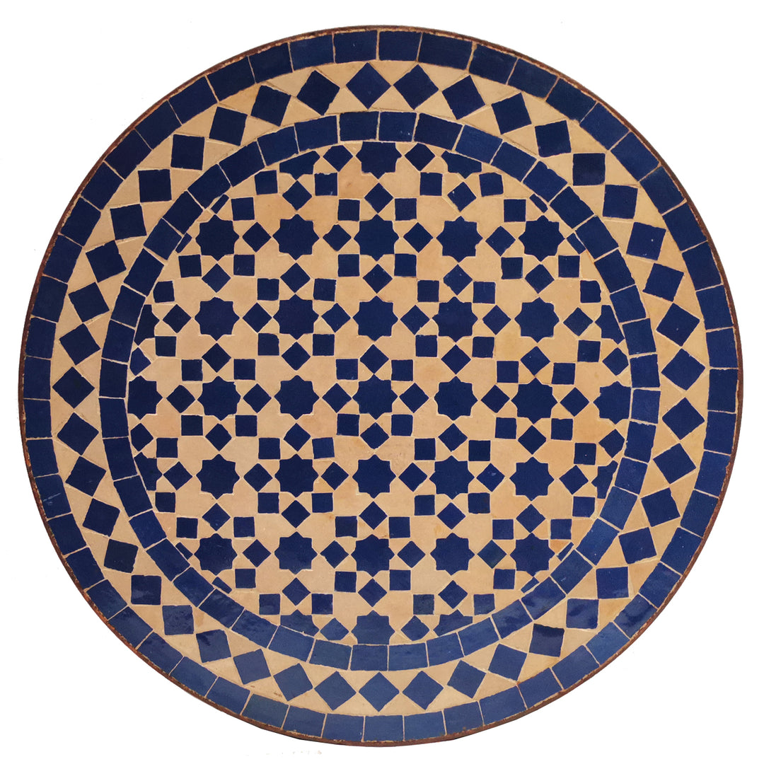 Mosaik sidobord Ø45 cm med djupblått stjärnmönster, handgjort i Marocko