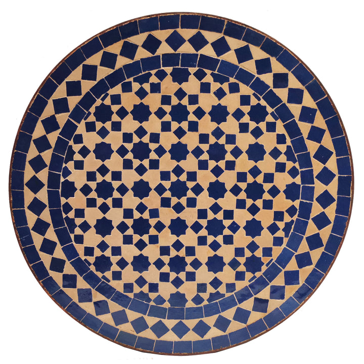 Mosaik sidobord Ø45 cm med djupblått stjärnmönster, handgjort i Marocko