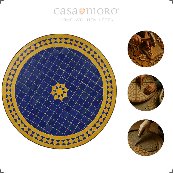 Balcony table with Zellige mosaic table for two - blue-yellow