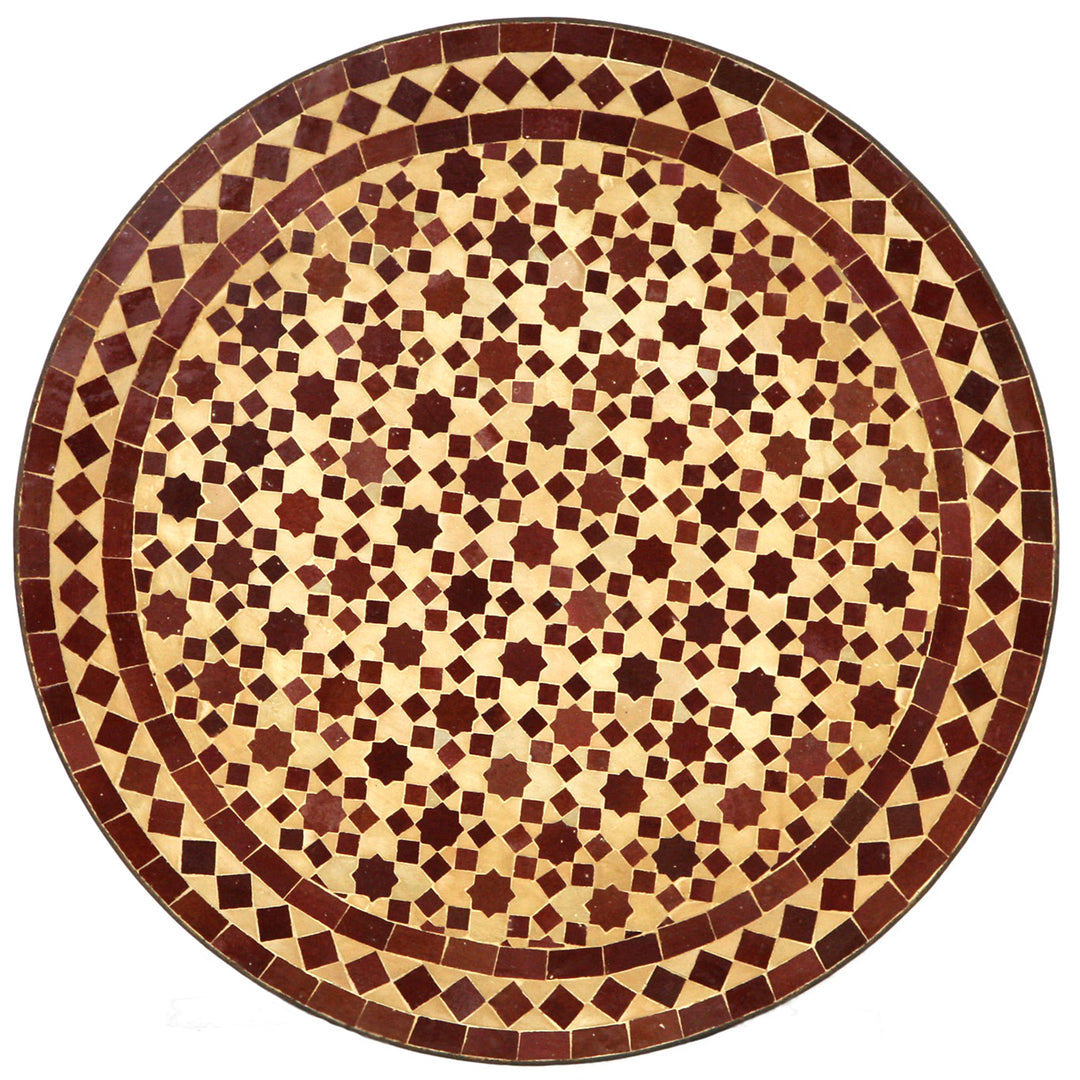 Runt mosaikbord med Zellige mosaik i Bordeaux och terrakotta, Ø 60 cm