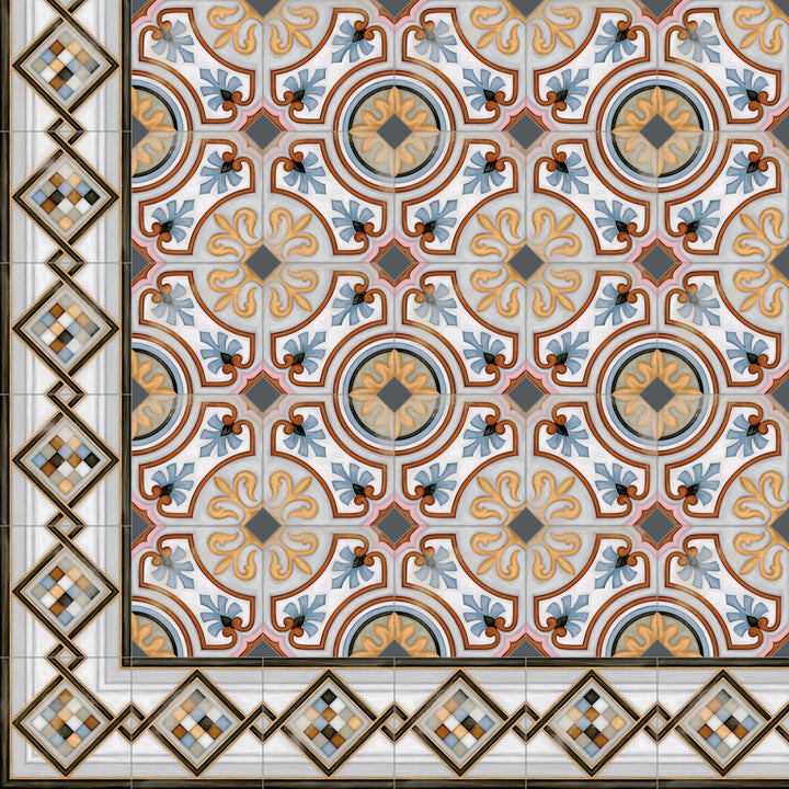 Orientalisk hörnbård 20×20 cm – kakelbård av porslinsstengods