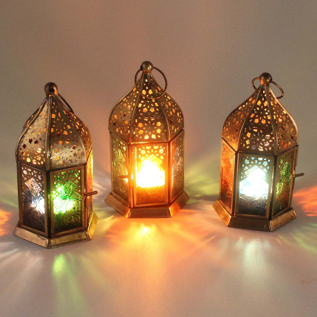 Orientaliska glaslyktor Nael flerfärgad set om 3