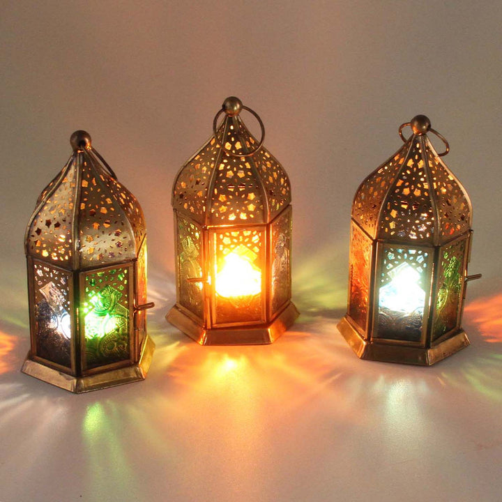 Orientaliska glaslyktor Nael flerfärgad set om 3