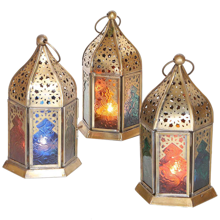 Orientaliska glaslyktor Nael flerfärgad set om 3