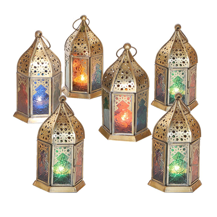 Orientaliska glaslyktor Nael flerfärgad set om 6