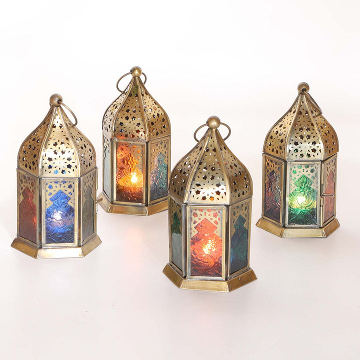 Orientaliska glaslyktor Nael flerfärgad set om 4
