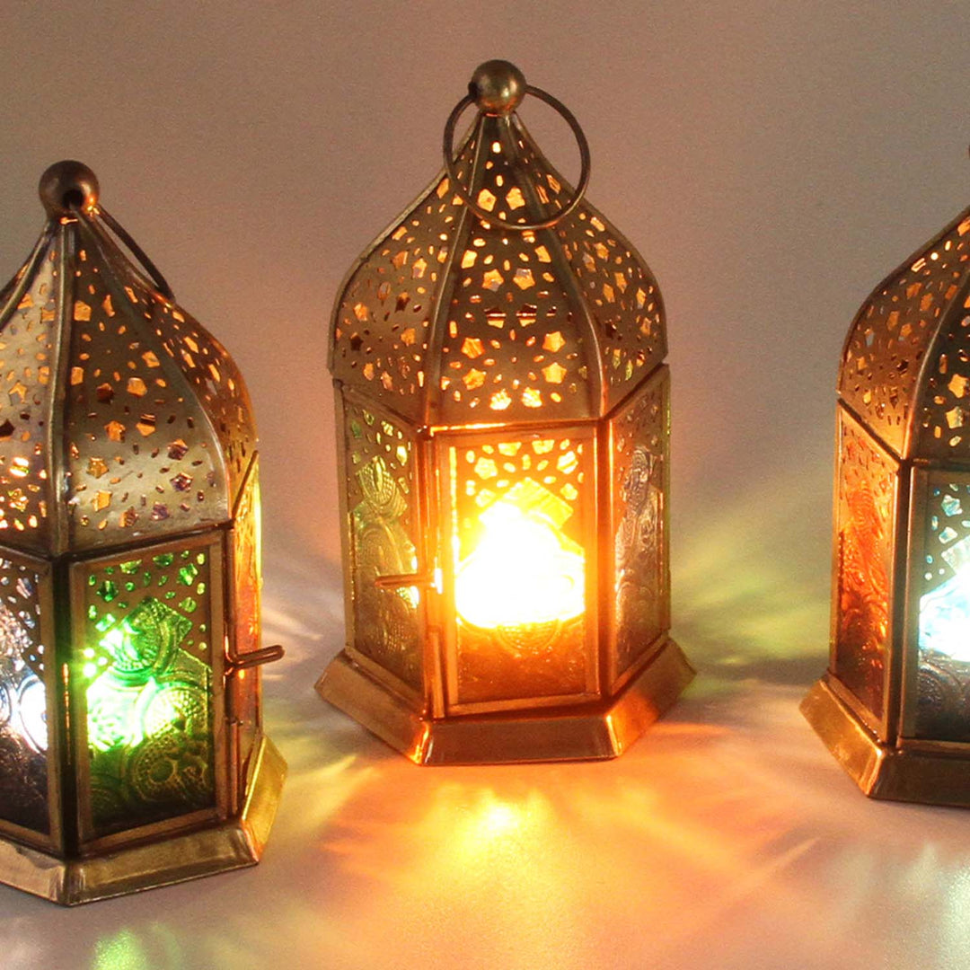 Orientaliska glaslyktor Nael flerfärgad set om 8