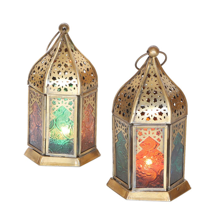 Orientaliska glaslyktor Nael flerfärgad set om 2