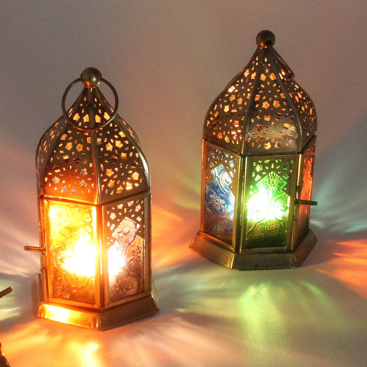 Orientaliska glaslyktor Nael flerfärgad set om 2