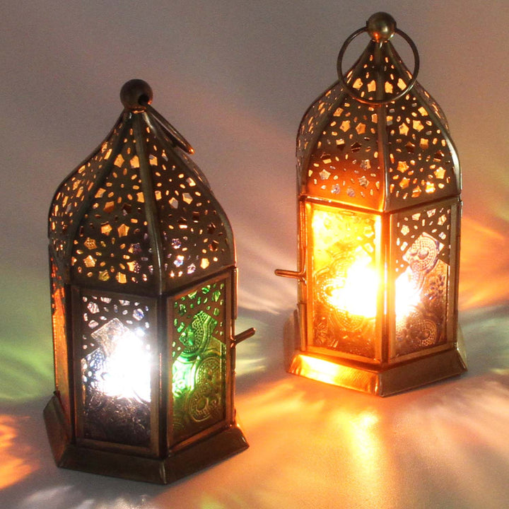Orientaliska glaslyktor Nael flerfärgad set om 2