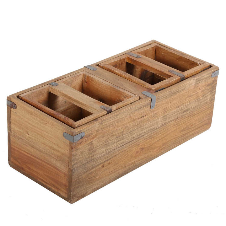 Teak trälåda Enzo set om 3