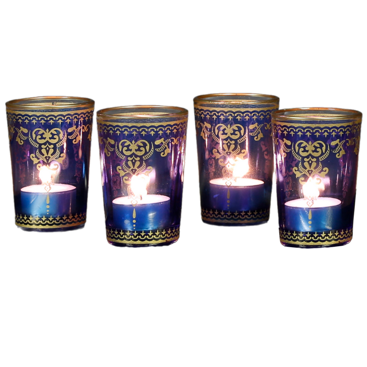 Värmeljusglas blåguld set om 6 st