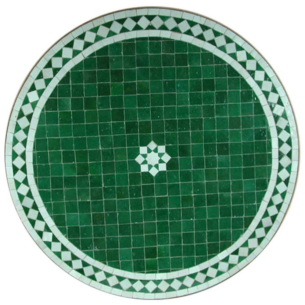 Rund mosaikpanel 60 cm gjord av zellige kakel i mörkgrönt och vitt