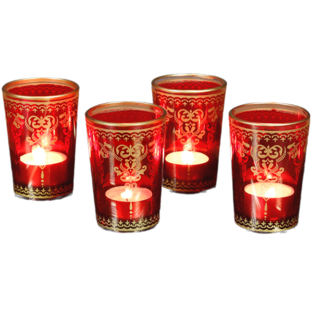 Värmeljusglas rött guld set om 6 st
