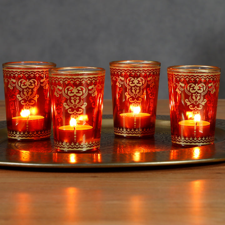 Värmeljushållare i glas orange guld set om 6