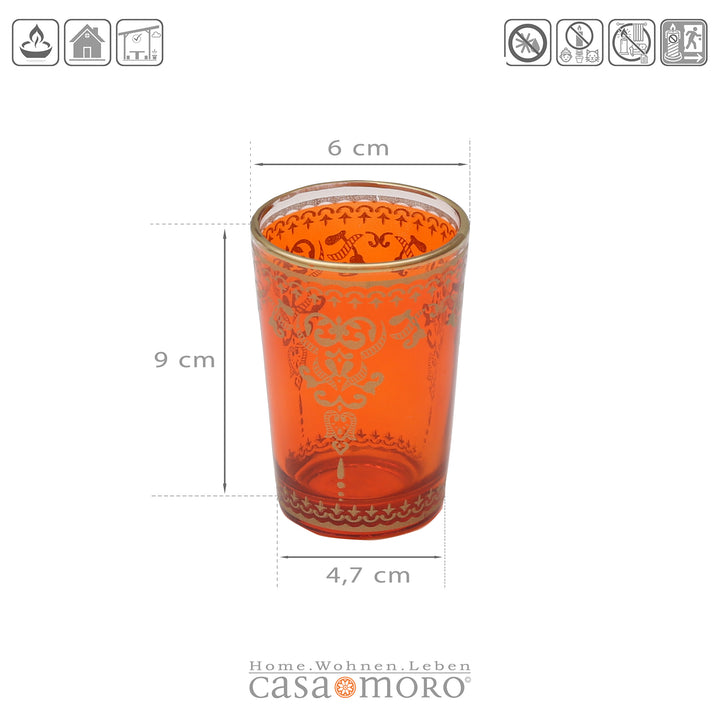 Värmeljushållare i glas orange guld set om 6