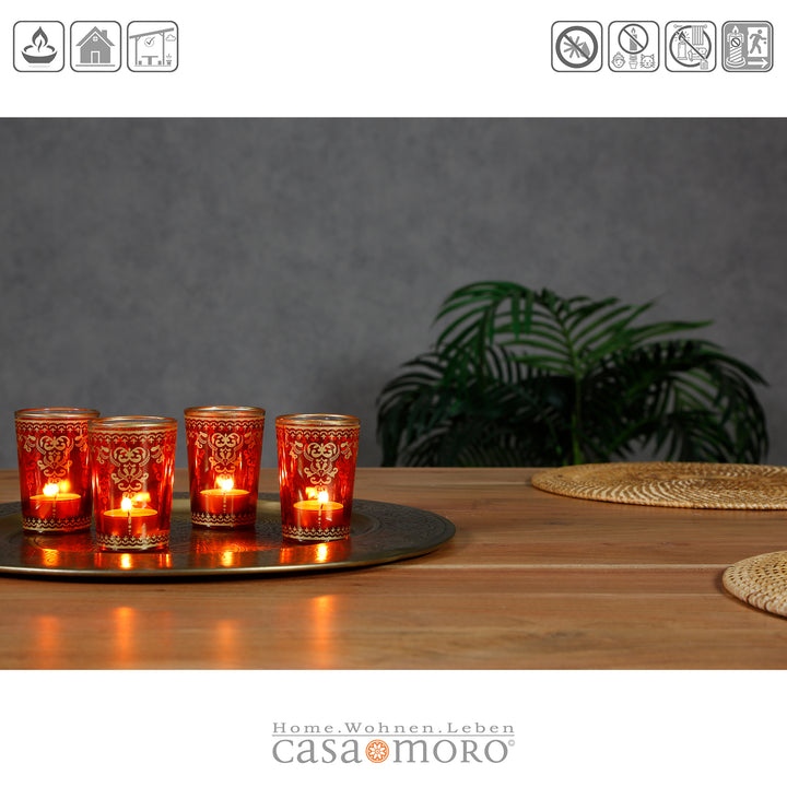Värmeljushållare i glas orange guld set om 6
