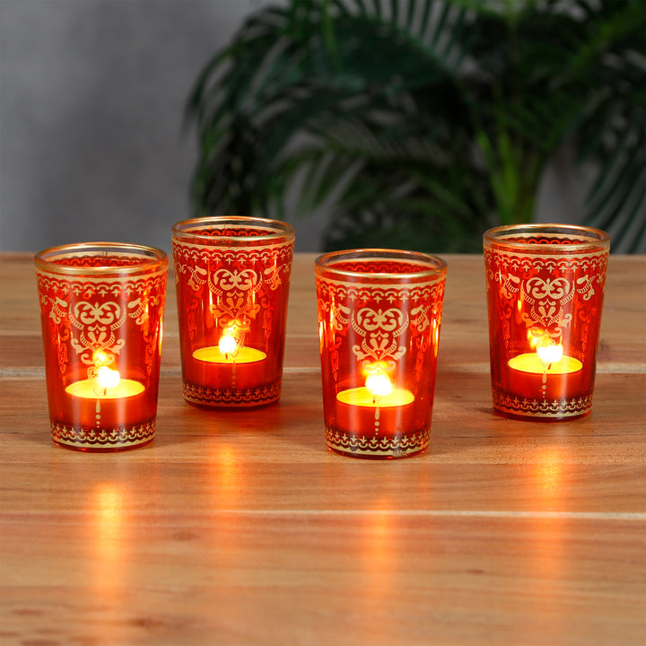 Värmeljushållare i glas orange guld set om 6