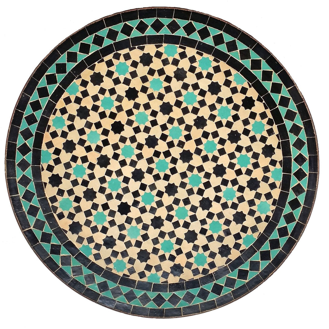 Uteplatsbord Ø 60 cm med mosaikbordsskiva av turkos Zellige kakel