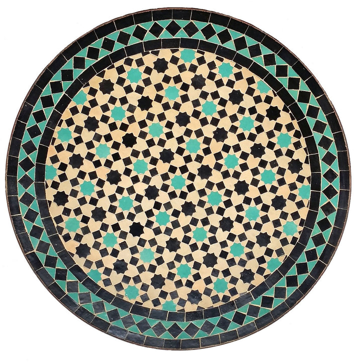 Uteplatsbord Ø 60 cm med mosaikbordsskiva av turkos Zellige kakel