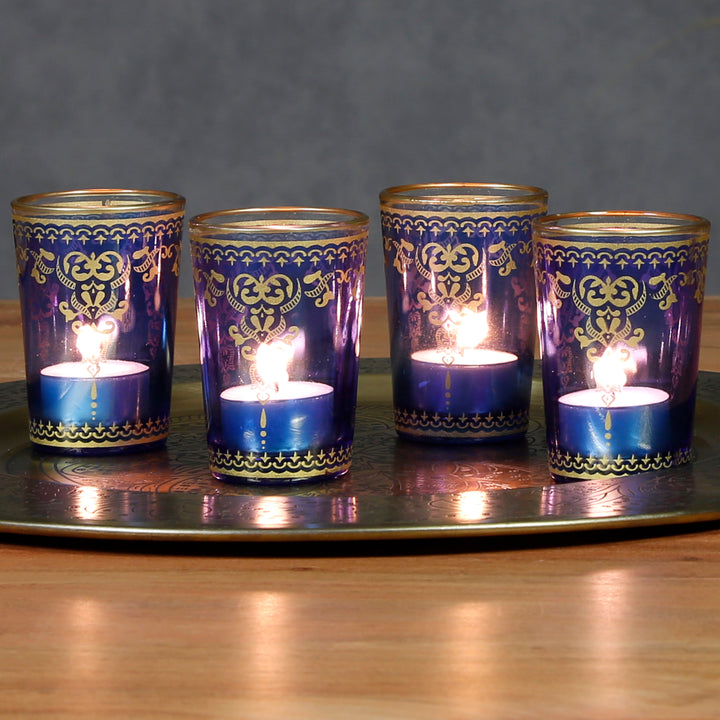 Värmeljusglas blåguld set om 6 st
